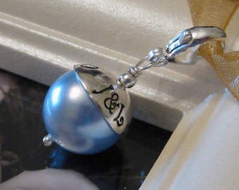 SOMETHING BLUE- Handstamped wedding bouquet charm with lobster clasp