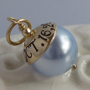 SOMETHING BLUE- Hand Stamped Custom Wedding Bouquet Charm- GOLD, fits Large Hole Charm bracelets