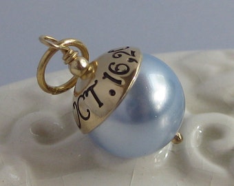 SOMETHING BLUE- Hand Stamped Custom Wedding Bouquet Charm- GOLD, fits Large Hole Charm bracelets