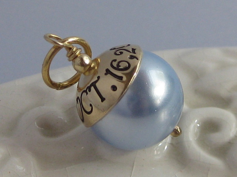 SOMETHING BLUE Hand Stamped Custom Wedding Bouquet Charm GOLD, fits Large Hole Charm bracelets image 1