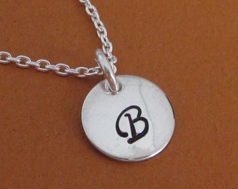 1 Small Tag  Hand Stamped Single Initial Necklace- Children's or Adult version