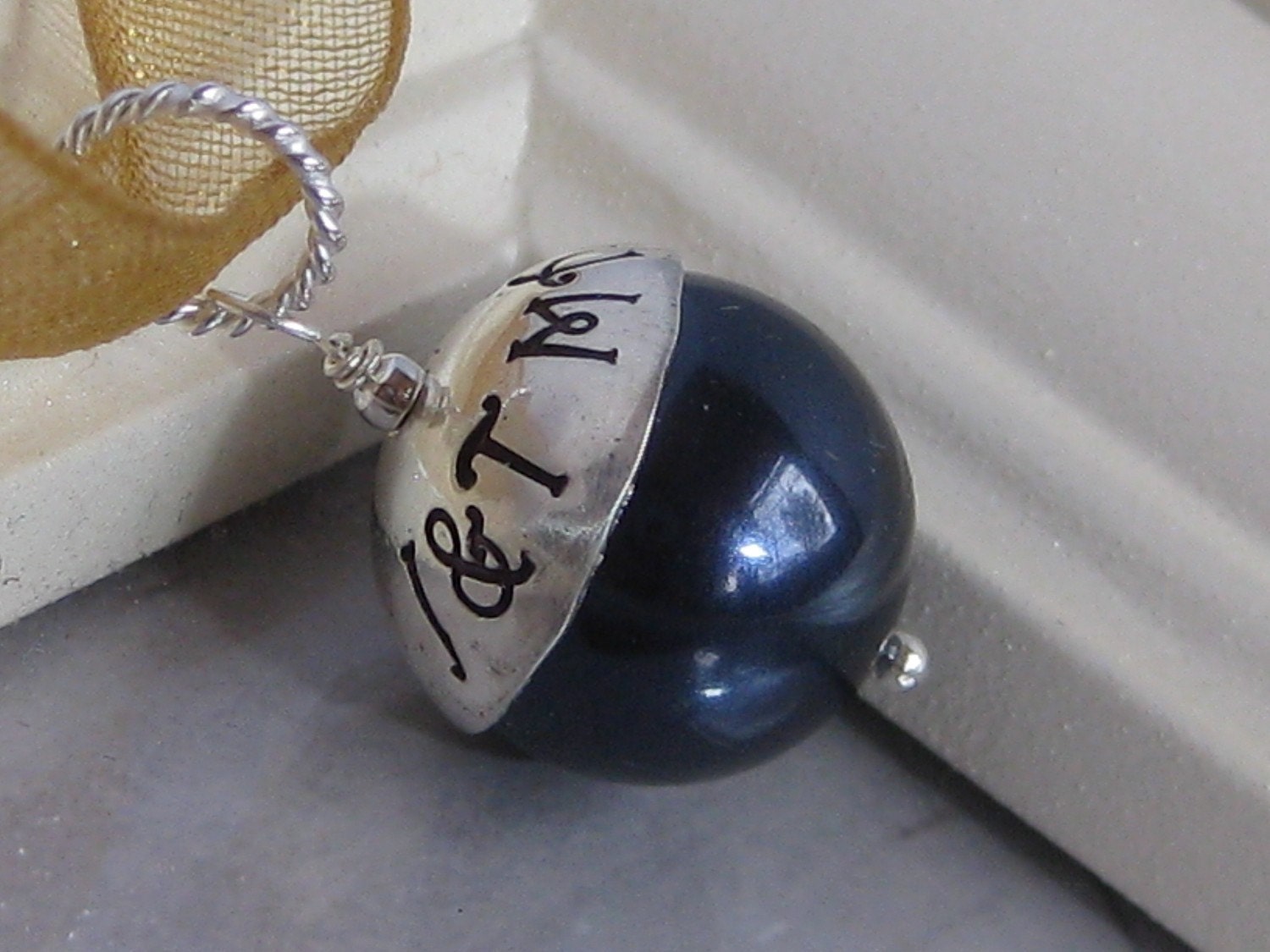 SOMETHING BLUE- Hand stamped custom wedding bouquet charm COBALT blue also available
