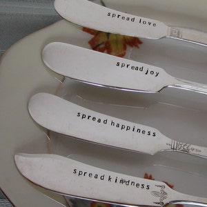 Spread The Word Vintage Upcycled Set of 2 Personalized Silverplated Hand Stamped Cheese Spreader and H'ordeuvre Dip Spoon image 5