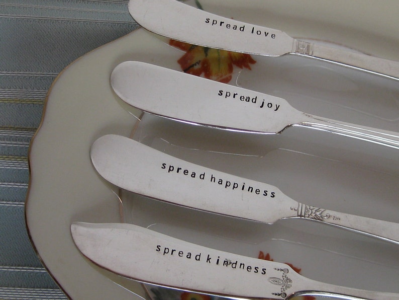 Spread The Word Vintage Upcycled Set of 2 Personalized Silverplated Hand Stamped Cheese Spreader and H'ordeuvre Dip Spoon image 5