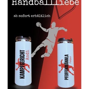 Doppelwandiger Trinkbecher mit Schraubverschluss + verschließbarer Trinköffnung/Handball-Fans/ Schiedsrichter/Kampfgericht/personalisierbar