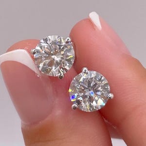 Diamond Earrings, 3Ct Round Studs, 14K  Gold, Lab Grown IGI Certified
