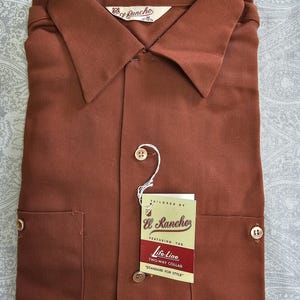Vintage 40s 50s Deadstock Men&#39;s Gabardine Shirt . New Old Stock by El Rancho . M 15-15 1/2