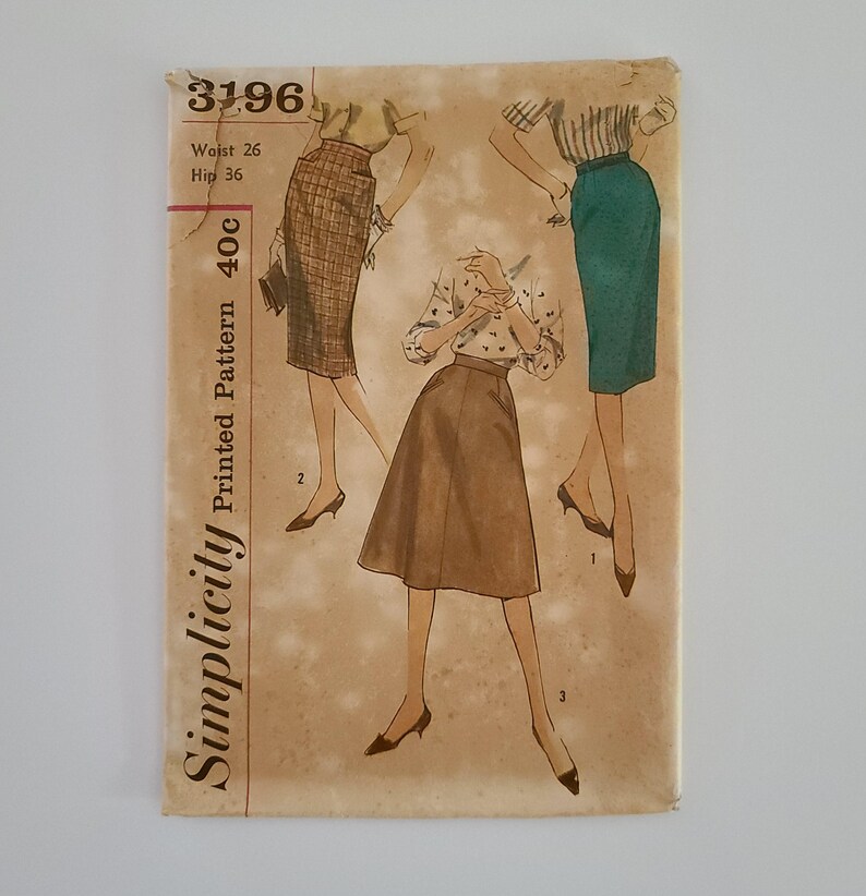 Vintage 1959 Simplicity Sewing Pattern 3196 . Skirts 3 Views . Waist 26 ...