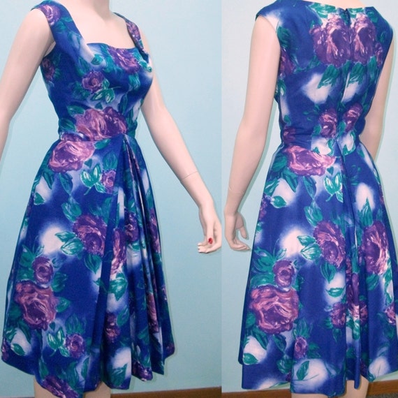 1950s Dress . Purple Floral Print Sundress . Harve