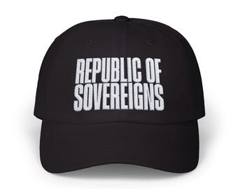 Dad Cap, Classic Branded Logo Minimal Republic of Sovereigns Hat, 7 Colors, Baseball Cap, Men Women Unisex, Adjustable Strap, Headwear