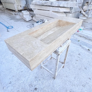 Large Travertine Bathroom Sink with Concealed Drain