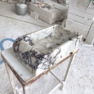 Ready to Ship!!! Calacatta Viola Marble Sink, Marble Sink Counter Top, Bathroom Sink, Mounted Marble Sink, Powder Room Sink, Gold Sink