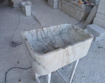 Calacatta Gold Marble Wall Mount Sink: Elegant Bathroom Basin (24"x16"x8")