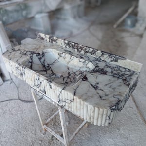 Calacatta Viola Marble Sink, Custom Order Marble Sink, Three-Sided Grooved Sink, Wall Mounted Marble Sink, Bathroom Washbasin