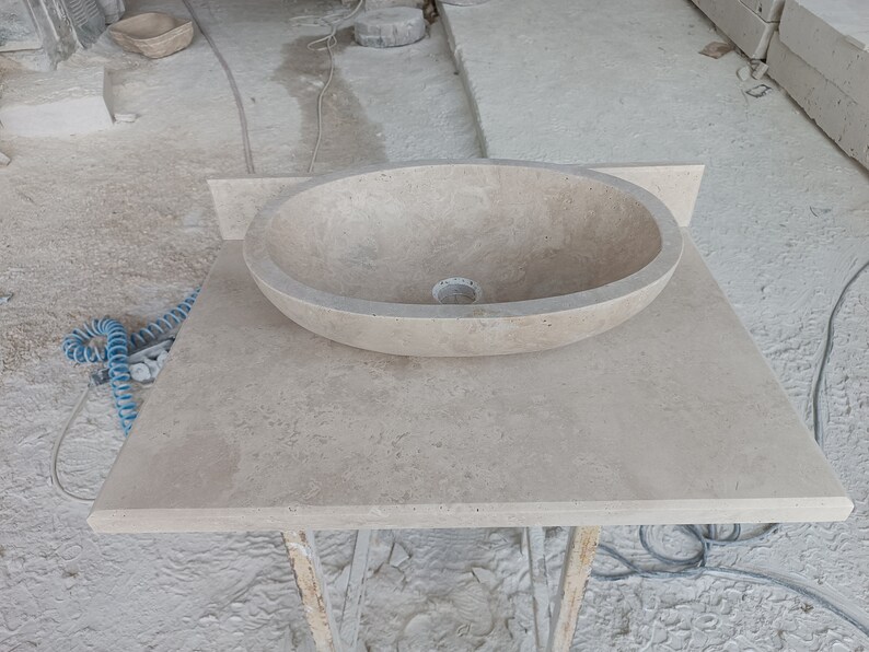Custom Travertine Sink, Handmade Custom Beige Travertine Sink, Vein Cut