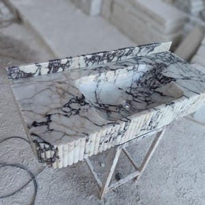 Calacatta Viola Marble Bathroom Sink, Grooved Wall Mount, Handmade Custom Order Sink