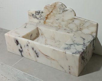Calacatta Gold Marble Wall Mounted Bathroom Sink (32"x16"x8") Luxury Vessel Sink