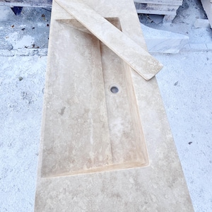 Large Travertine Bathroom Sink with Concealed Drain 画像 10