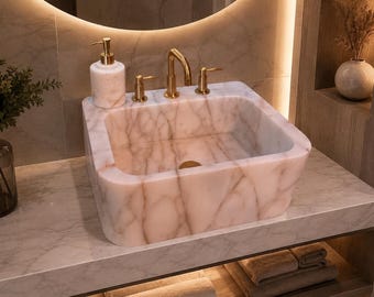 Calacatta Gold Marble Bathroom Sink – Handmade Natural Stone Vanity Sink
