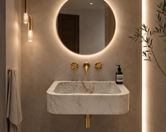 Calacatta Gold Marble Bathroom Sink: Handmade Stone Vessel, 20"