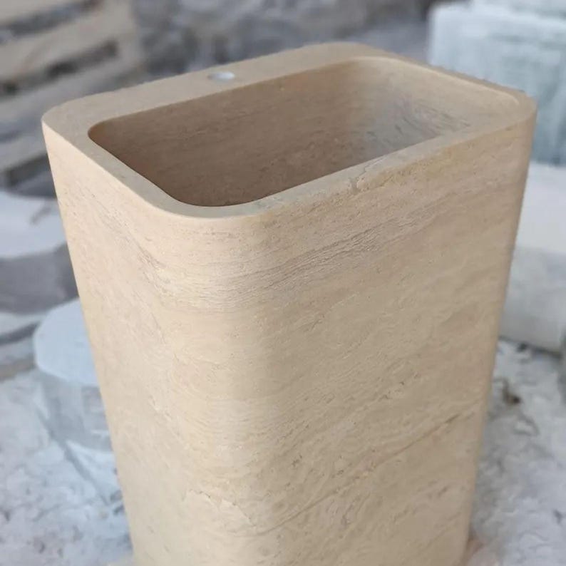 Handmade Travertine Pedestal Sink – Natural Stone Freestanding Luxury Bathroom Vanity Sink image 2