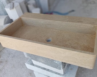 Handcrafted Travertine Marble Farmhouse Sink: Wall Mount Rustic Vanity