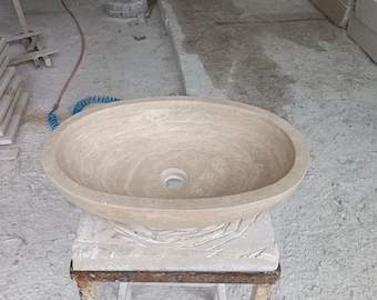 Handcrafted Travertine Marble Countertop Sink - 20" x 14" x 5"