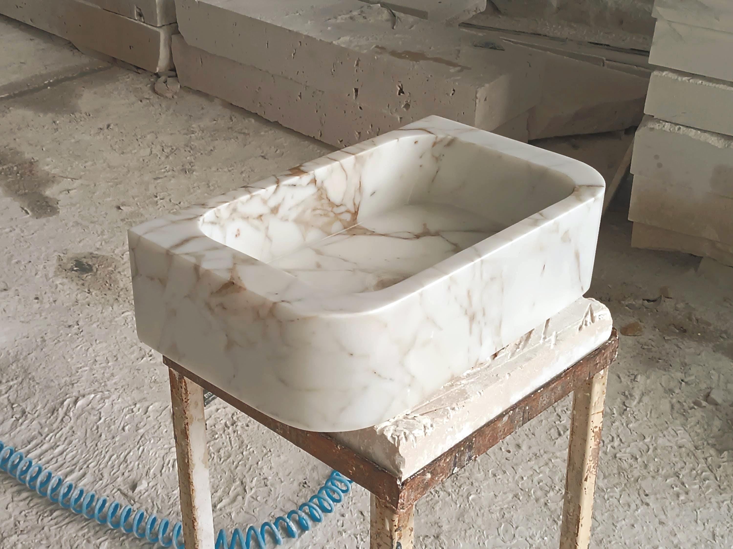 Calacatta Gold Marble Bathroom Sink: Handmade Stone Vessel, 20"