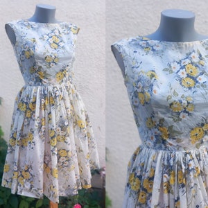 Vintage 1950s nylon garden party dress/ Rockabilly dress/ Pin up 50s dress/ Full skirt dress/ Summer dress 50s