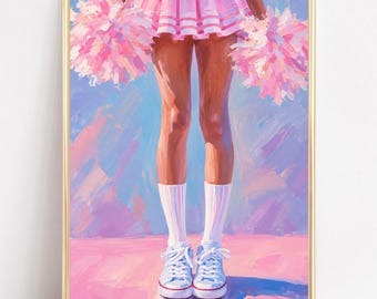Pink Cheerleader Wall Art: Preppy Sporty Girls Room Decor (Digital Download)