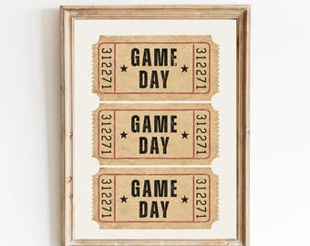 Vintage Football Ticket Wall Art, Distressed Game Day Decor (Digital Download)