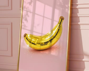 Banana Disco Ball Print, Funky Kitchen Wall Art, Maximalist Dopamine Decor (Digital Download)
