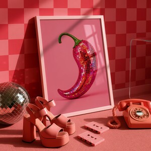 Chili Pepper Disco Ball Print, Funky Kitchen Wall Art, Maximalist Dopamine Decor (Digital Download) image 10