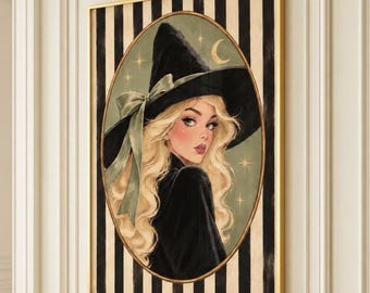 Blonde Witch Wall Art: Green Witch Portrait With Bow (Digital Download)