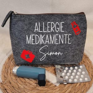 Filz Tasche für Notfall & Allergie Medikamente, personalisiert mit Namen, alles schnell greifbar im Notfall!