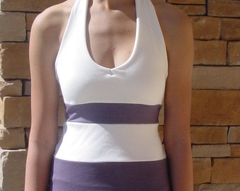 Cream and Eggplant Bamboo Halter Top/ Organic Cotton/Eco-friendly dyes/One of a Kind