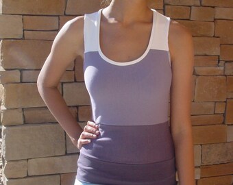 Monochromatic Eggplant and Cream Bamboo Striped Tank top/ Organic Cotton/Eco-friendly dyes/One of a Kind