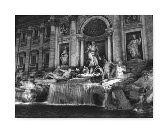 Black and White Fountain Canvas Print, Elegant Home Decor