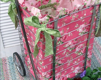 Naaipatroon en handleiding in PDF-formaat voor een voering met ruches, strikjes en een zakje voor een marktkar - Direct te downloaden
