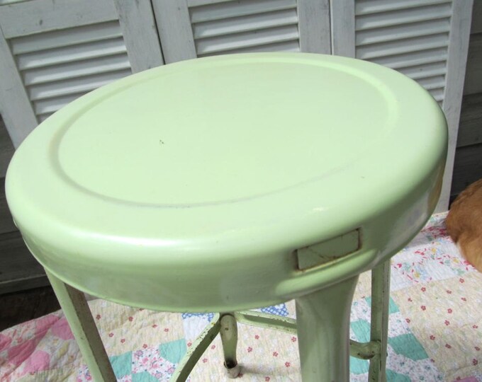 Vintage Metal Kitchen Stool 1940s Green Shabby Farmhouse Cottage Etsy