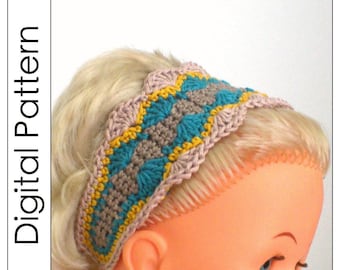 Crochet headband pattern in PDF - Seashells - pattern for adults