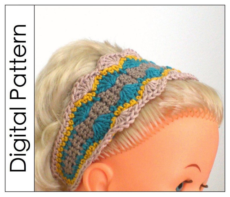 Crochet headband pattern in PDF Seashells pattern for adults image 1