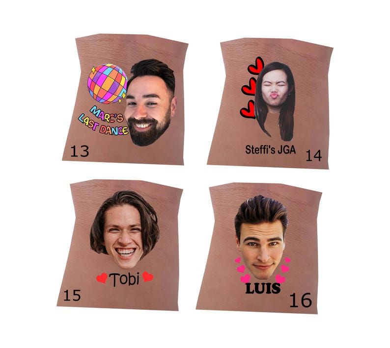 Gepersonaliseerde tatoeages voor vrijgezellenfeesten, bruidstattoo, gepersonaliseerde trouwtatoeages, grappige tijdelijke tatoeages, tatoeages op maat afbeelding 6