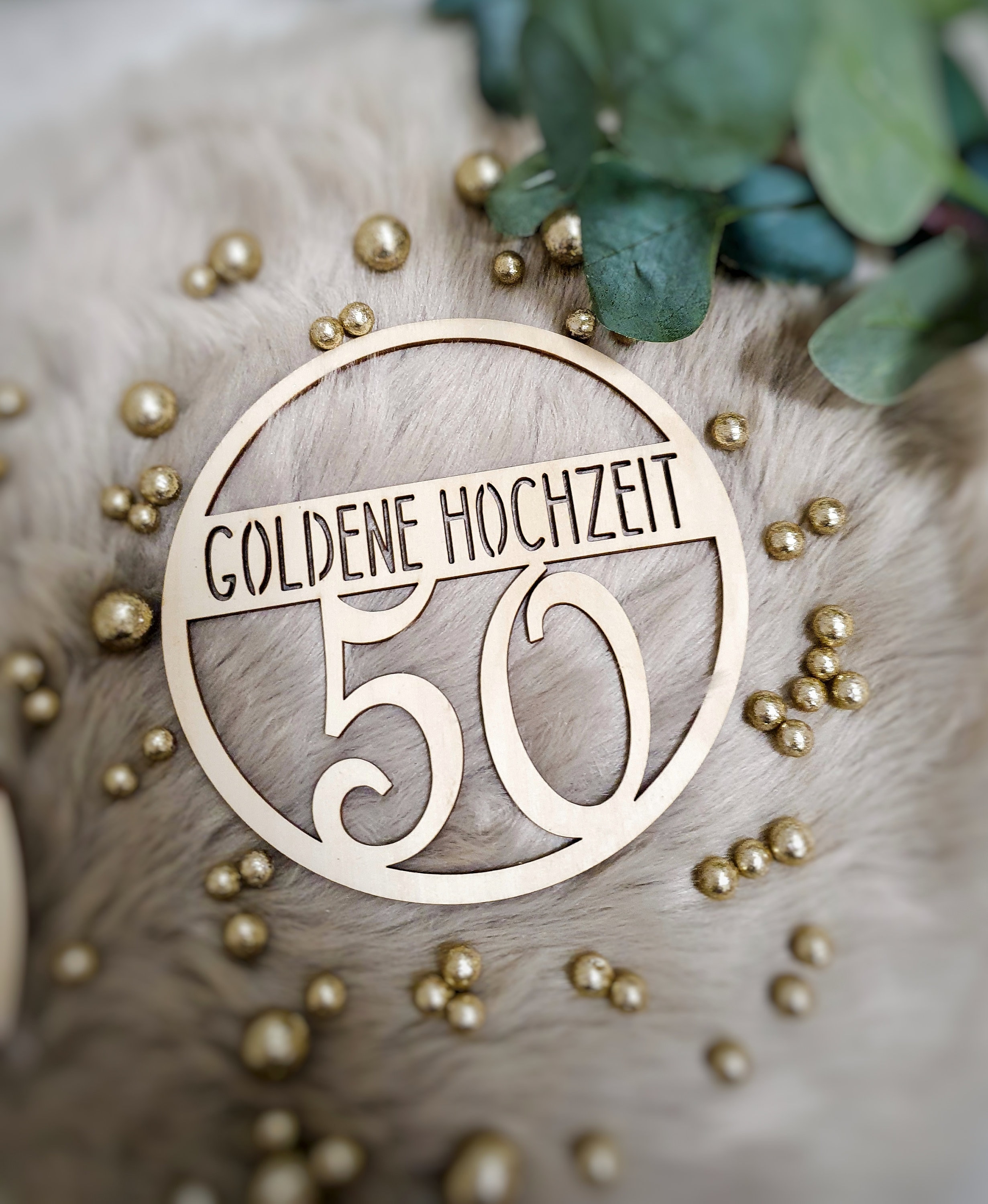 Deko goldene Hochzeit, Geschenk goldene Hochzeit, Holzdeko 50 Jahre Ehe