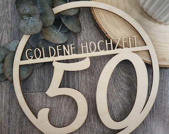 Decoration golden wedding, gift golden wedding, wooden decoration 50 years of marriage