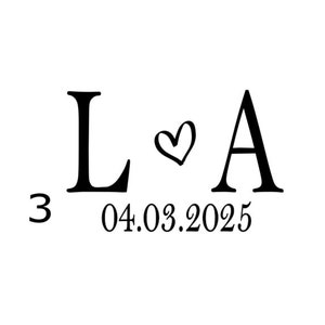 May include: A black graphic design featuring the capital letters L and A separated by a hand-drawn heart symbol. Below the letters, the number 3 is positioned to the left of the date 04.03.2025, all rendered in a clean, bold serif font.