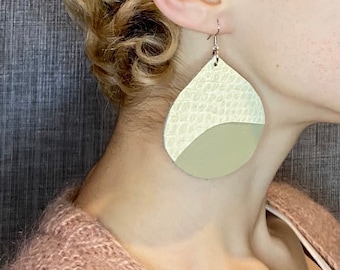 Large Tear Drop Leather Earrings