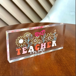 Groovy Retro Custom Teacher Name Sign, Back To School Teacher Gifts Personalized, Teacher Acrylic Desk Name Plate, Teacher Appreciation Gift