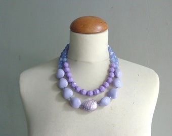 Purple Statement necklace multistrand, chunky purple necklace