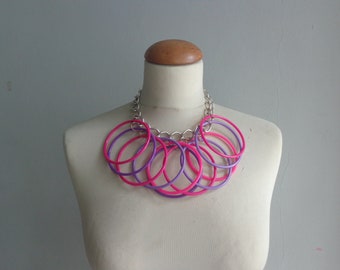 Pink purple Statement necklace, big circles necklace, chunky pink necklace